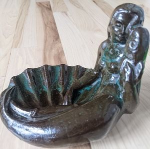 Antique Mermaid Pottery Dish
